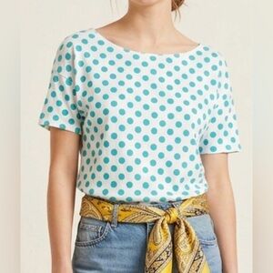 VINTAGE United Colors Of Benetton White and Blue Polka Dot Tee